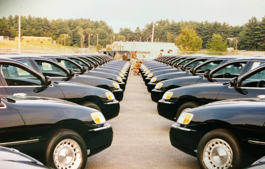 Not AI: The Acton team meticulously lined up their massive Town Car fleet for a 1999 photo shoot